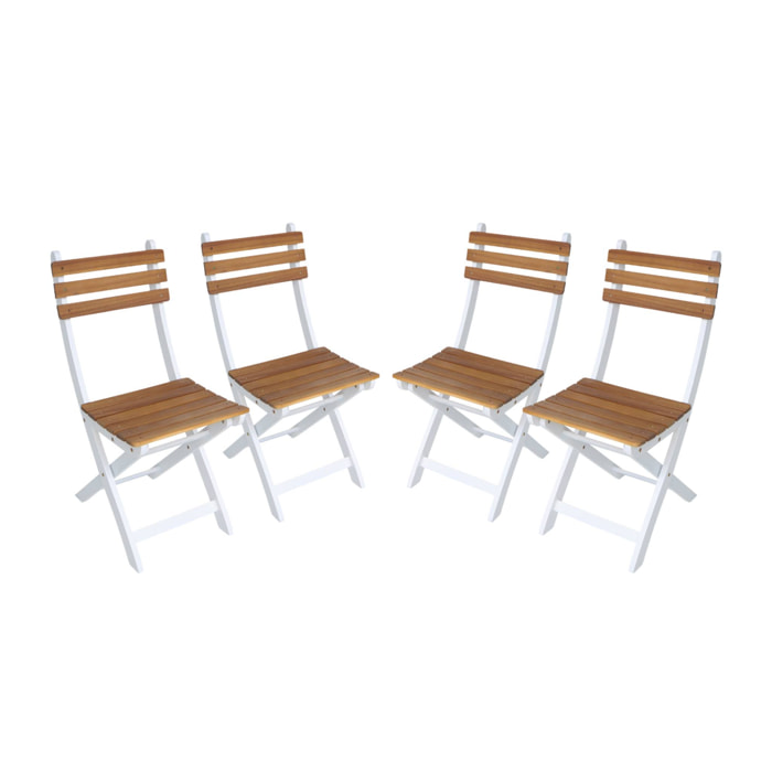 Lot de 4 chaises de jardin CALENA pliables acacia blanc. 40 x 52 x 85 cm