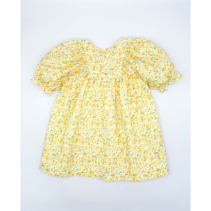 VESTIDO MANGA ABULLONADA FLORES AMARILLO