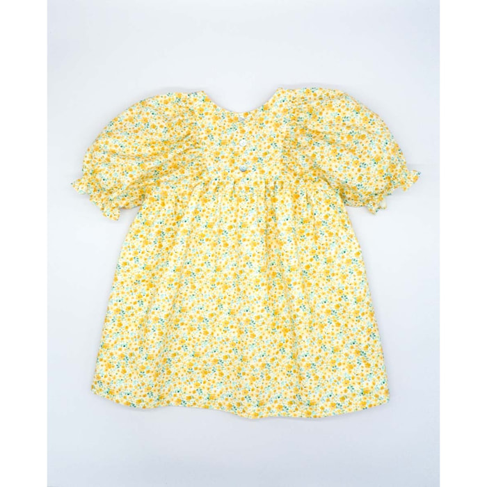 VESTIDO MANGA ABULLONADA FLORES AMARILLO
