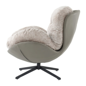 Fauteuil rotatif 360° tissu doux avec simili et pieds métal - DOUDOU