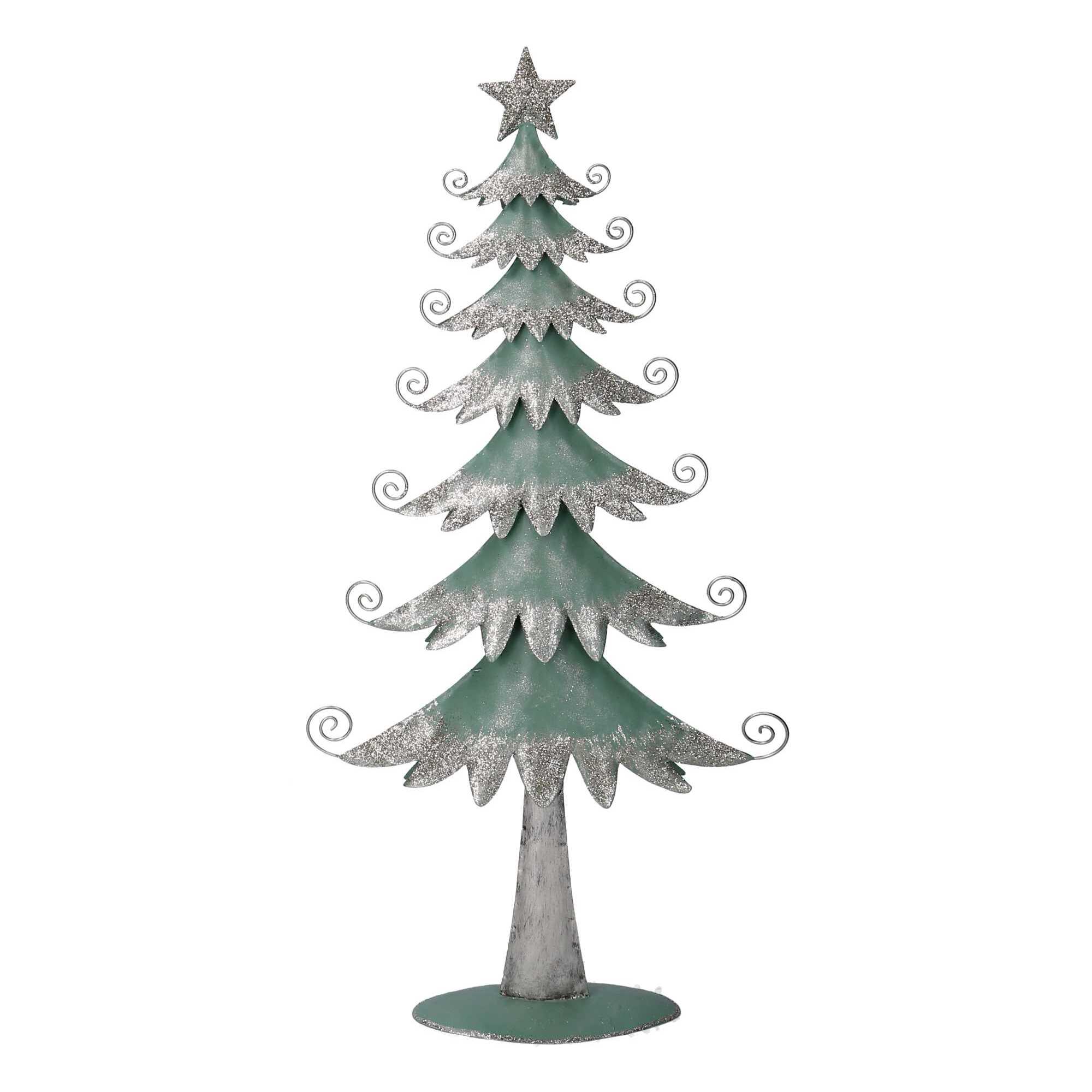 Albero in metallo argento e verde salvia cm26x7,5h51,2