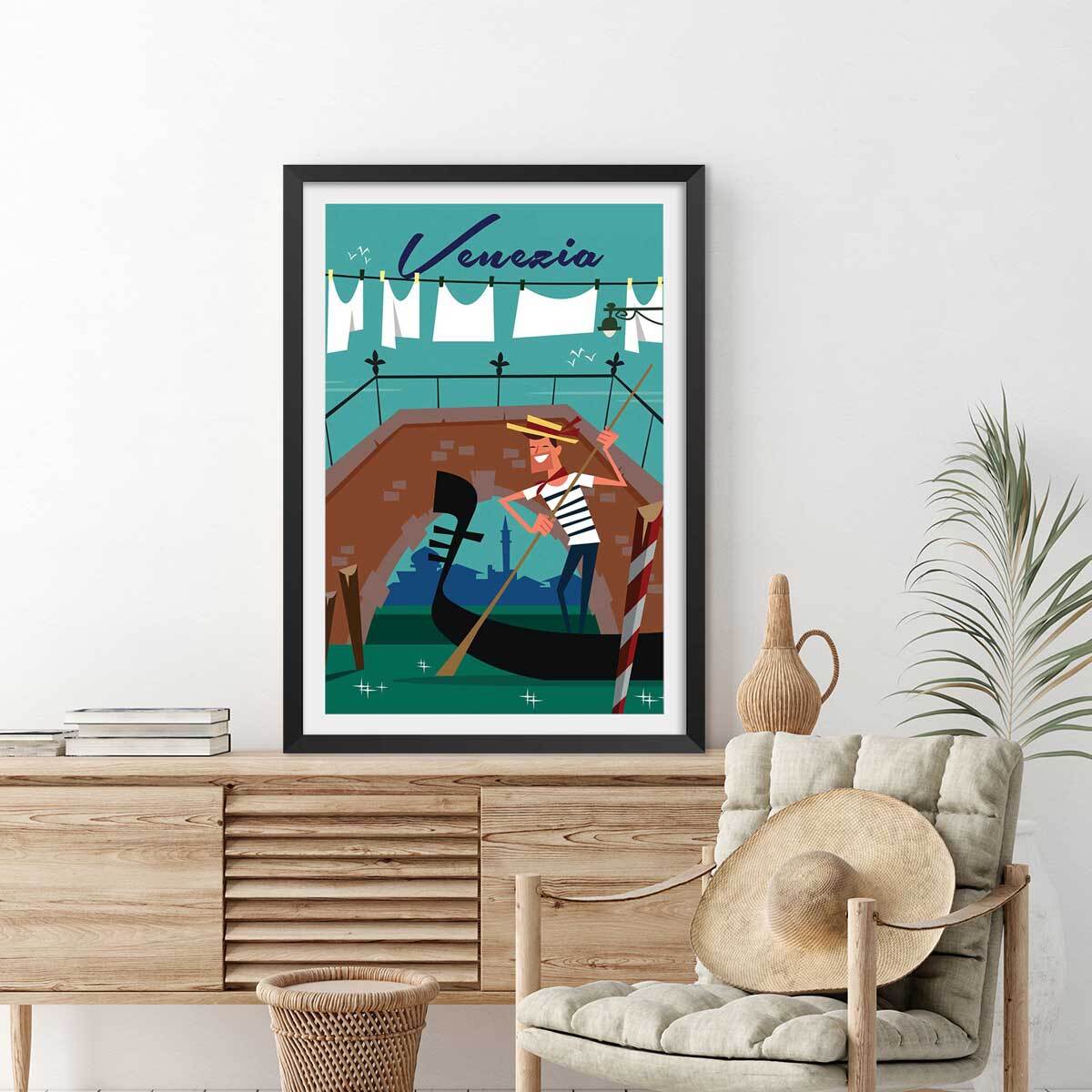 Affiche Gondole à Venise Affiche sous cadre noir