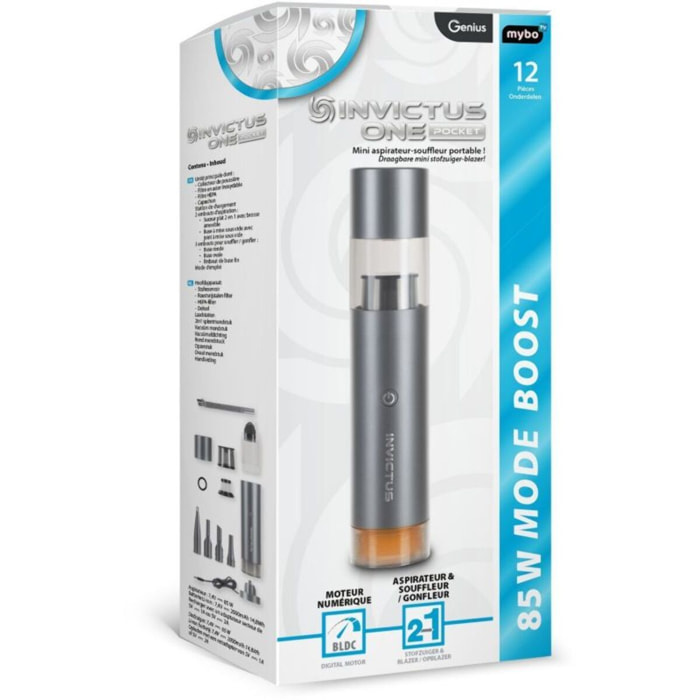 Aspirateur main INVICTUS One Pocket 12 pièces avec fonctions gonfleur et souffleur
