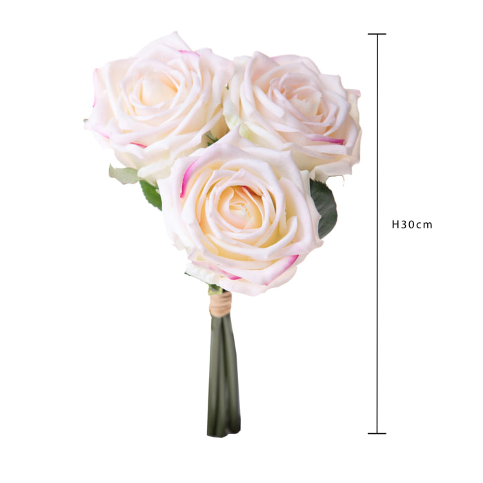 Bouquet Rose Per 3 Fiori 30 Cm Natale Touch - Pezzi 3 - 17X30X17cm - Colore: Bianco - Bianchi Dino - Fiori Artificiali