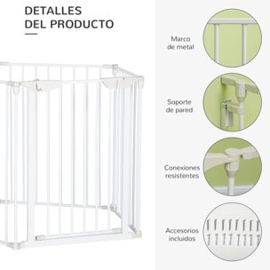 Barrera de Seguridad para Mascotas 300 cm Parque para Perros Plegable de 5 Paneles con Cierre Inteligente para Escalera Pasillo Blanco