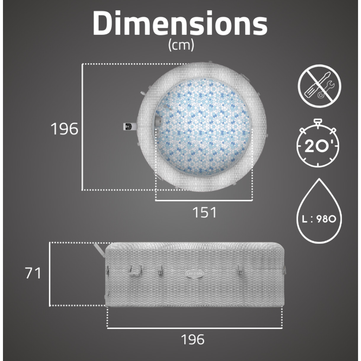 Bestway Spa gonflable rond Lay-Z-Spa Bali Smart AirJet EnergySense WiFi 4-6 personnes