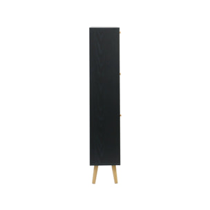Meuble à chaussure cannage Bohème noir. 3 tiroirs. 1 porte. 21 paires. 120 x 24 x 125 cm
