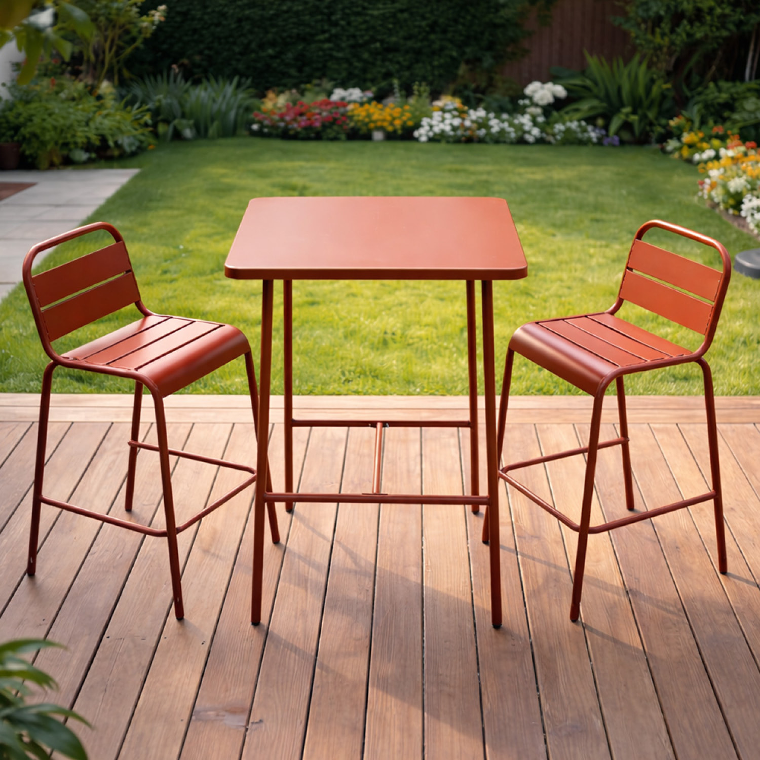 Ensemble table de bar et 2 chaises hautes d'extérieur terracotta EVORA