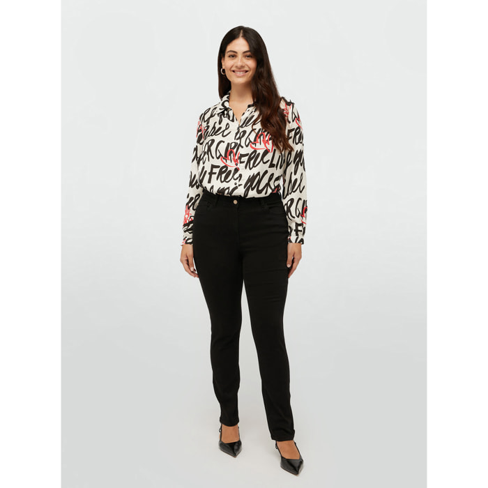 Fiorella Rubino - Camisa de raso con logo estampado - Negro