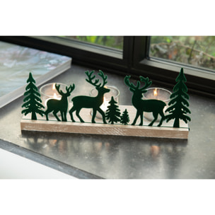 J-Line photophore 3 Pièces Cerfs/Sapins - métal/bois - vert foncé