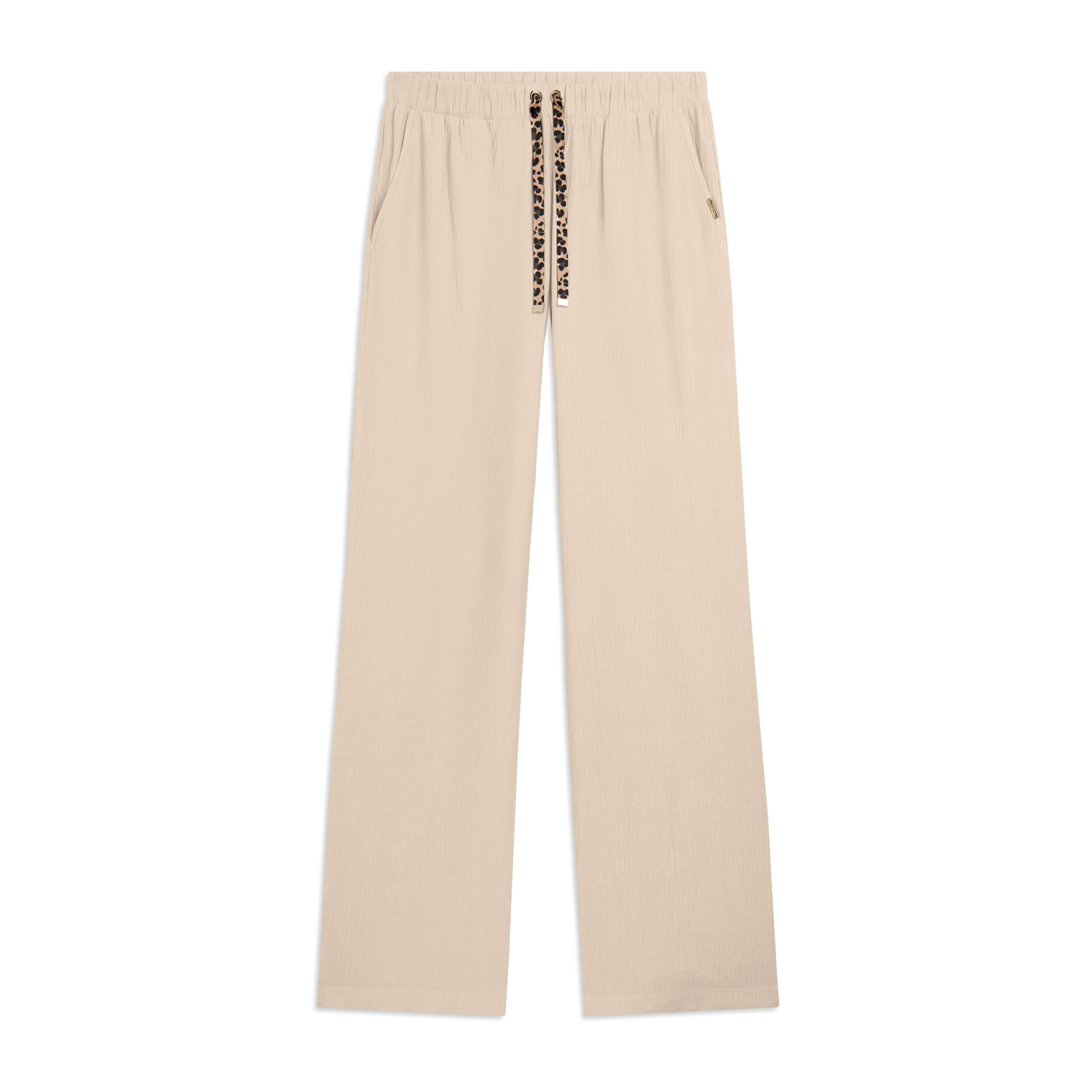 Pantaloni wide leg in tessuto crinkle fluido