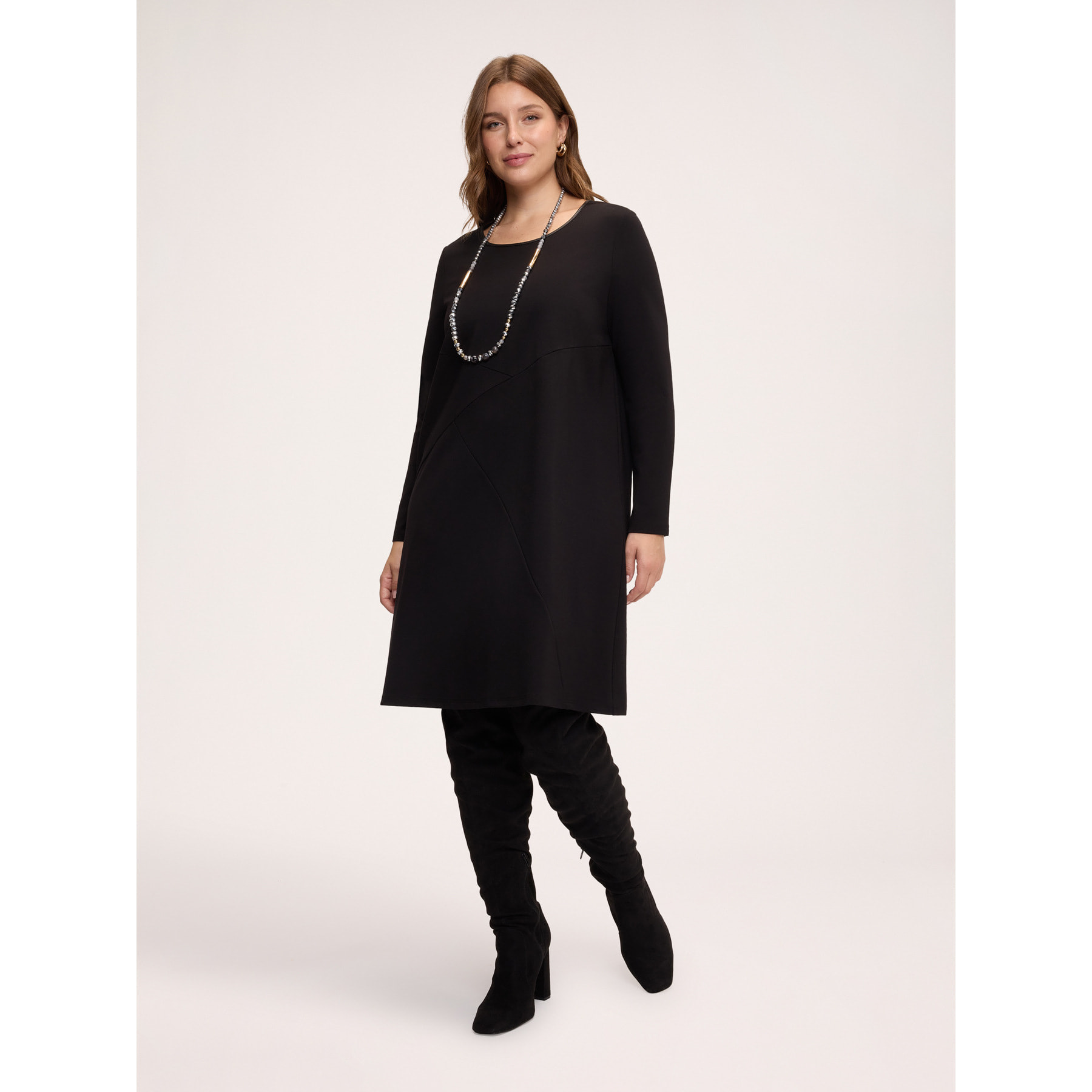 Fiorella Rubino - Vestito linea "A" in lana con cuciture - Nero