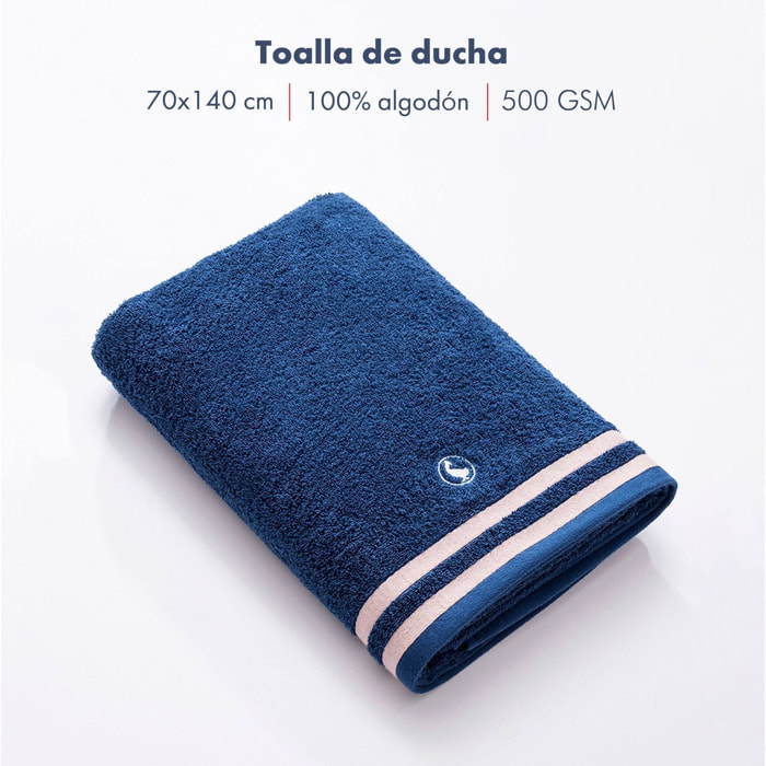 Set de 3 toallas de baño (cara 30x50cm + manos 50x90cm + ducha 70x140cm) 100% algodón 500gsm color azul marino el ganso