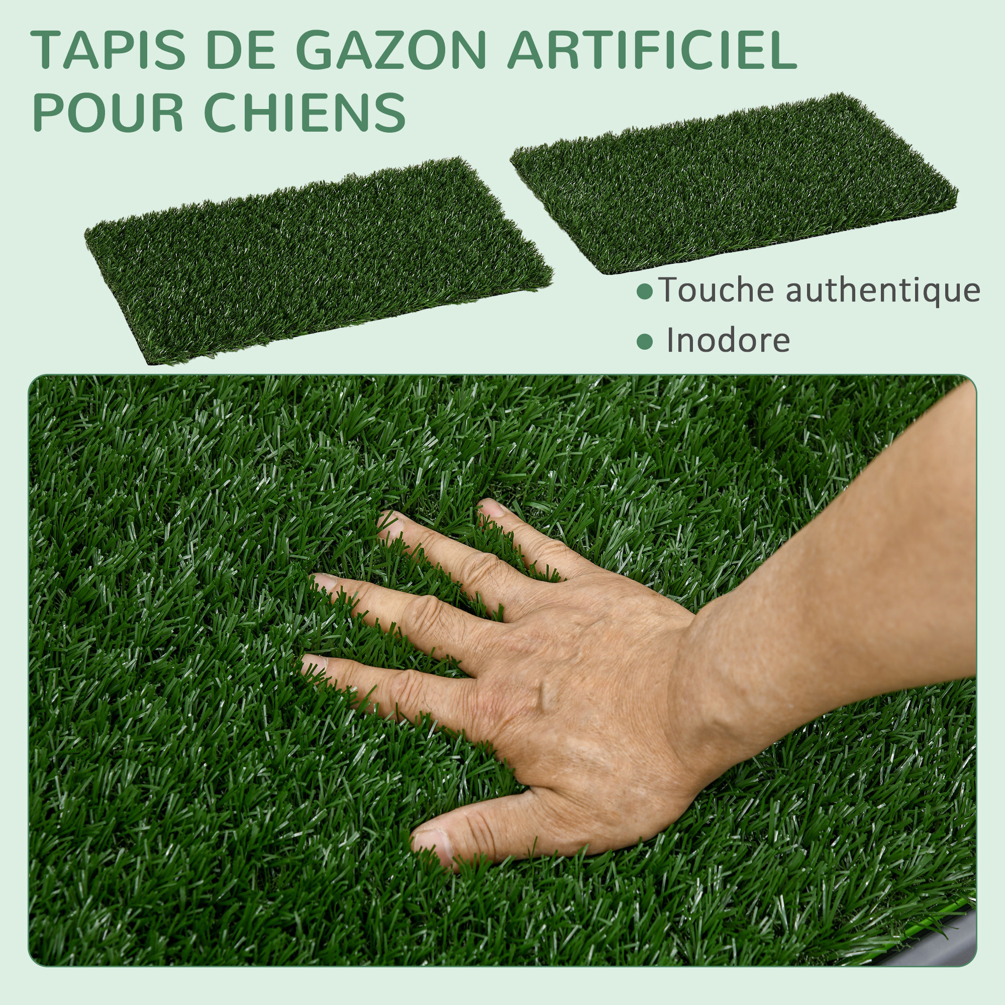 Toilette pour chien litière avec 2 tapis en gazon artificiel avec bac pour l'apprentissage de la propreté à l'intérieur et à l'extérieur, tapis d'entraînement pour Animaux, 67 x 41 cm