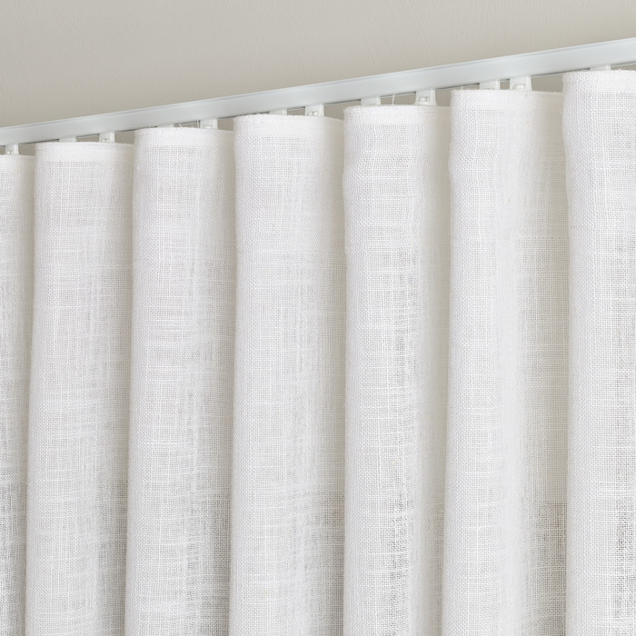 Kit rail extensible + Voilage poly-lin wave - Blanc