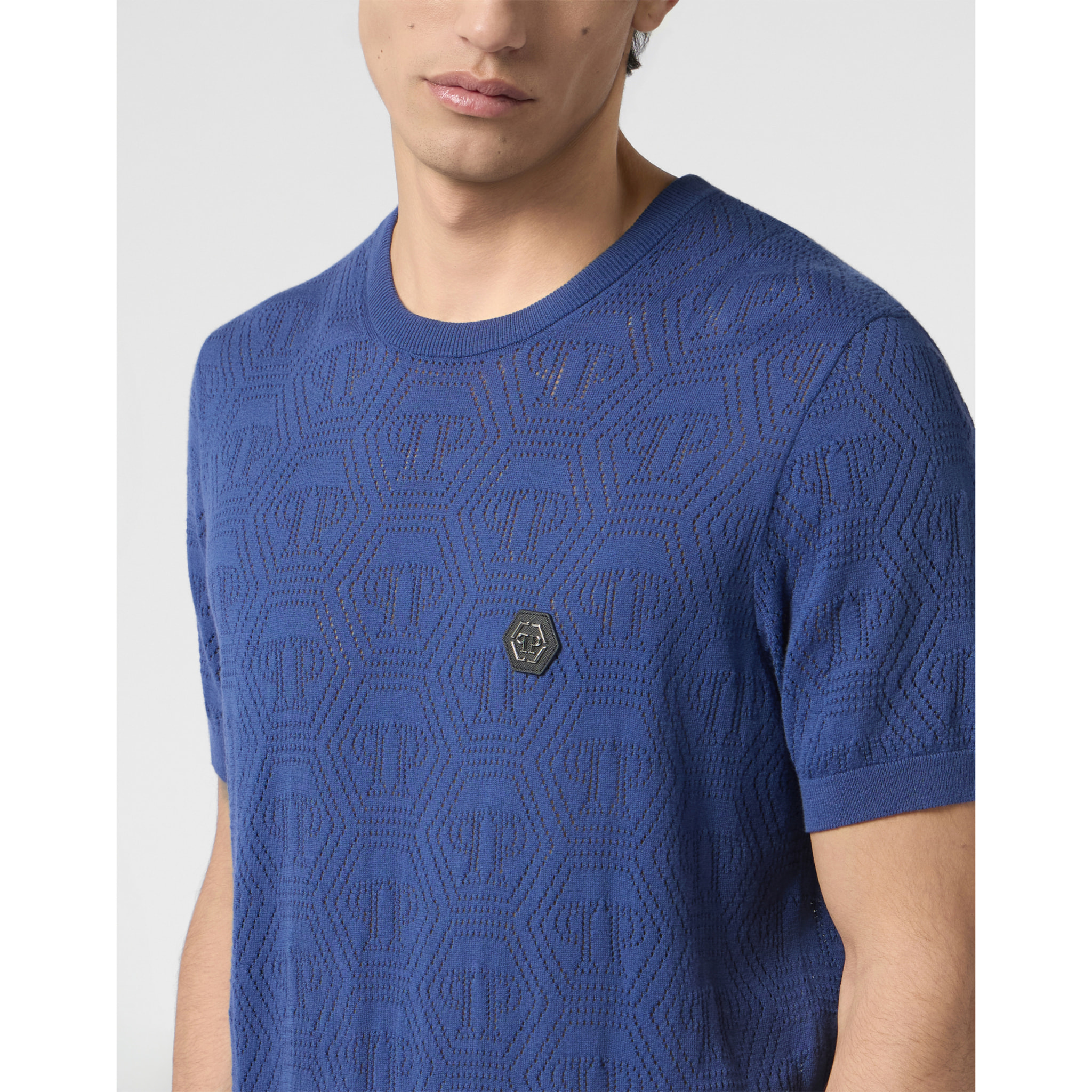 PHILIPP PLEIN Round Neck T-Shirt Openwork Monogram