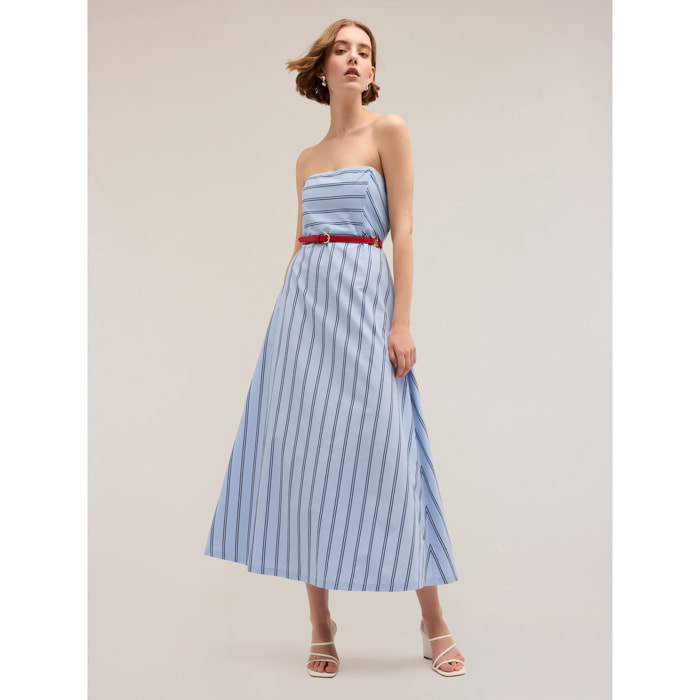 Motivi - Vestito midi in popeline a righe - Azzurro