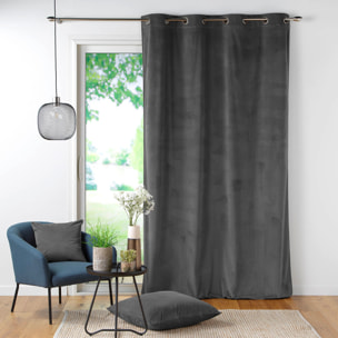 Rideau à œillets casual sauge velours côtelé uni - Gris anthracite