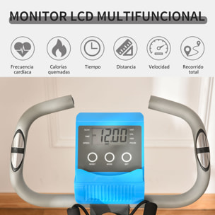 Bicicleta Estática Plegable 3 en 1 con Respaldo y 8 Niveles Resistencia Magnética, Bicicleta Estática para Casa Ajustable con Monitor LCD Volante Banda Sensor de Pulso Soporte de Teléfono Azul