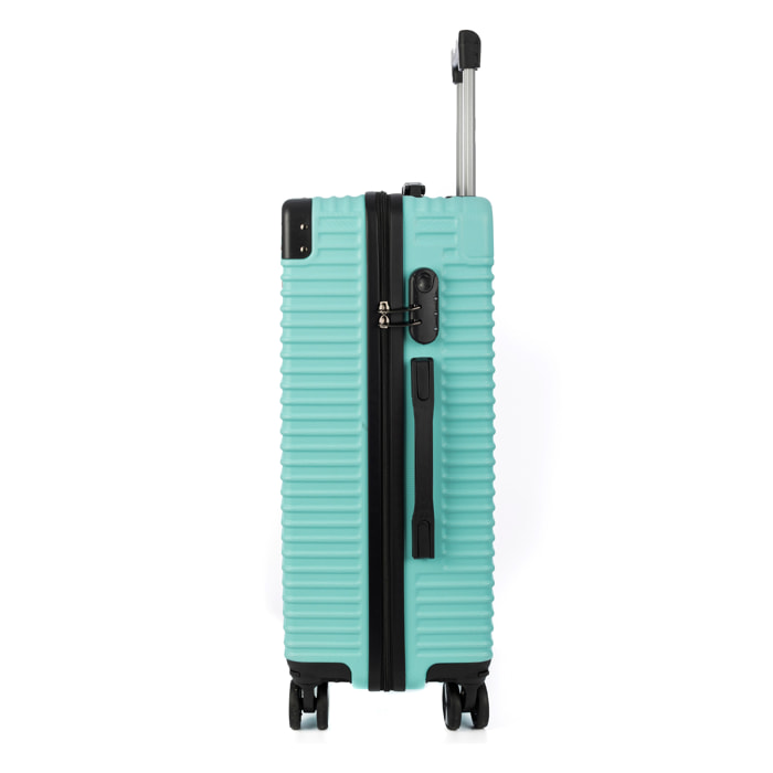 DAM Set di 3 valigie Trolley, in materiale leggero ABS ad alta resistenza con angoli rinforzati. Chiusura numerica e 4 ruote doppie removibili e girevoli a 360°. 54x32x80 Cm. Colore: Verde Acqua