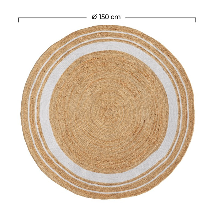 Tapis rond en jute naturel et blanc D150 cm - Anaïs