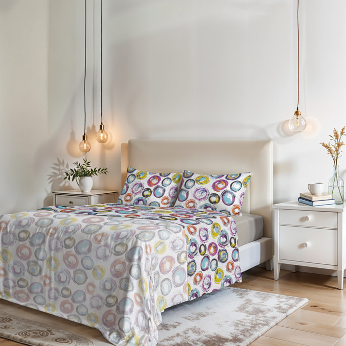COMPLETO LETTO FANTASY, 100% Microfibra - CERCHI ASTRATTI