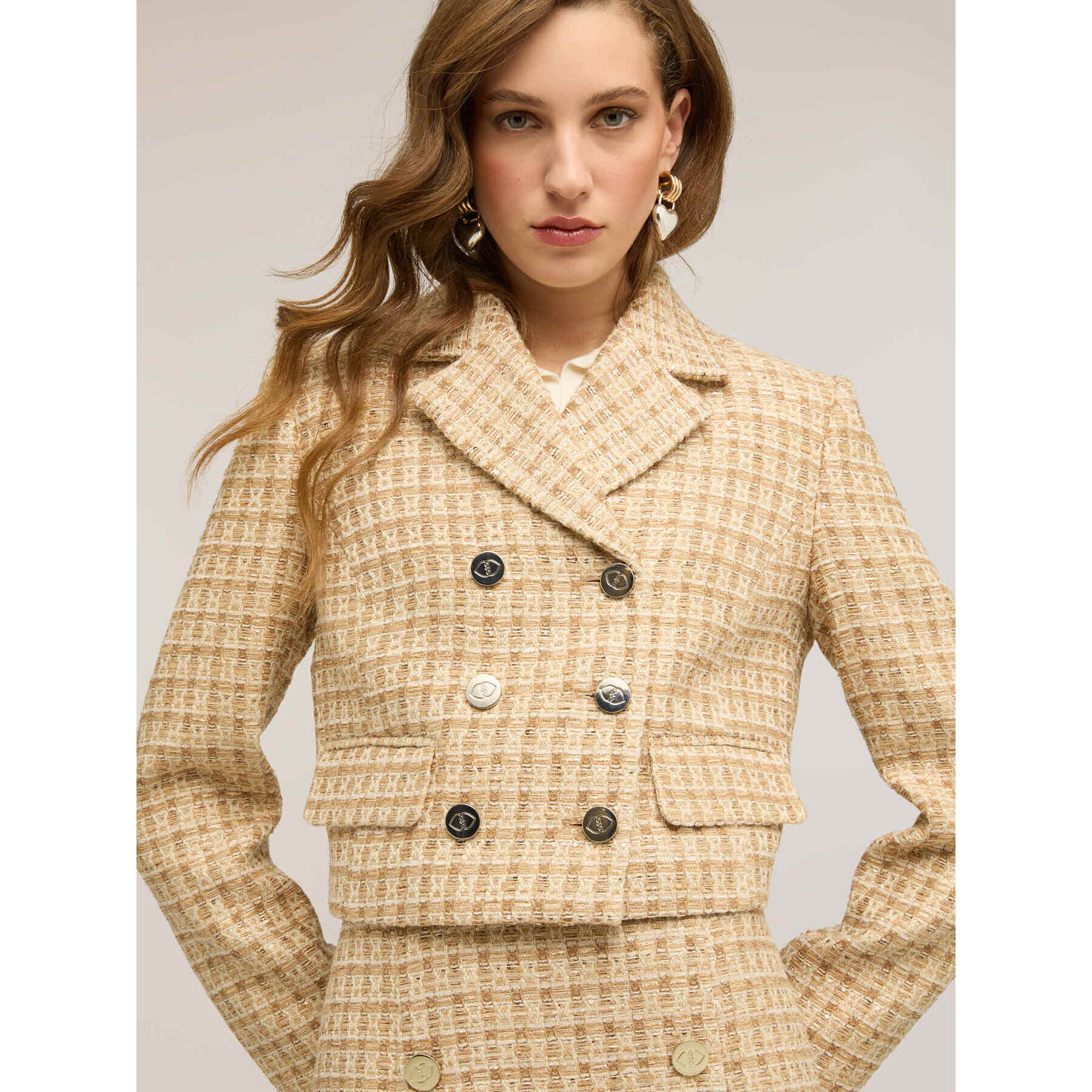 Motivi - Giacca corta doppiopetto in bouclé - Beige