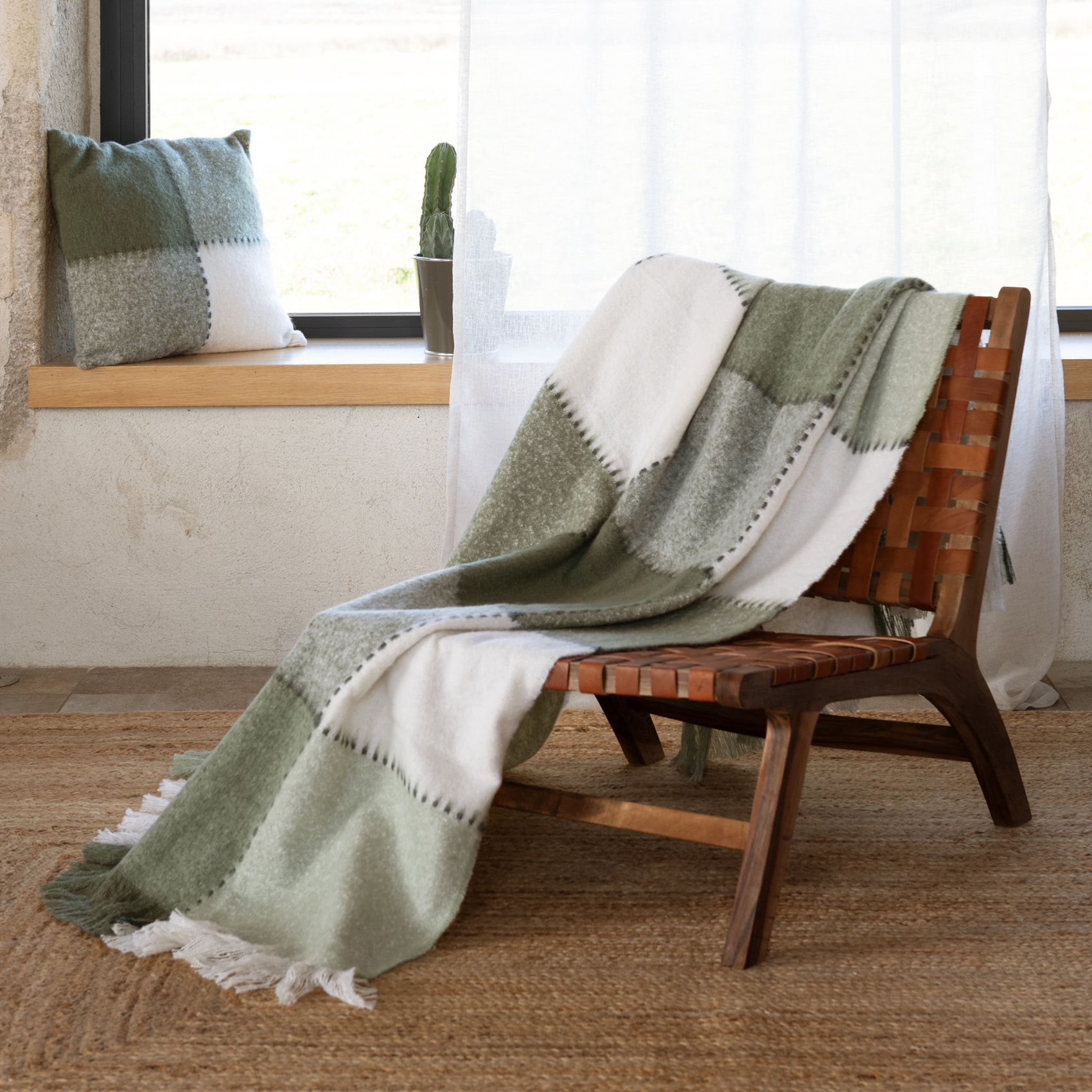 Plaid à carreaux aspect mohair - Kaki