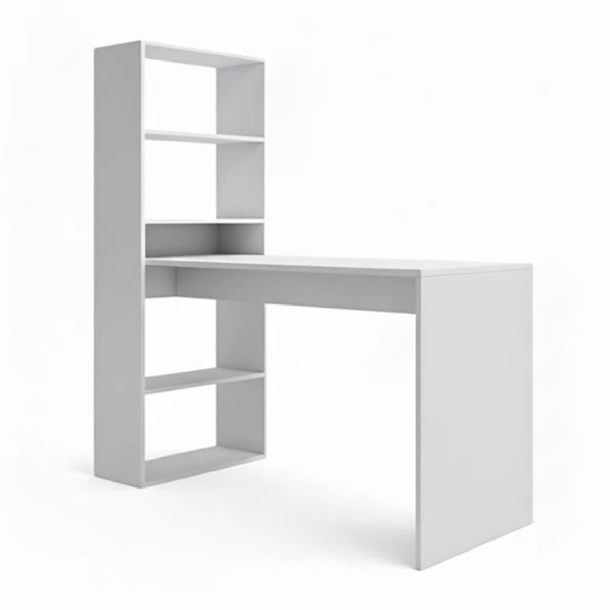Mesa de escritorio con estantería Cosmic en blanco artik 120 x 144 cm Blanco Artik (Blanco Mate)