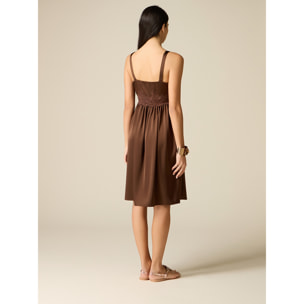Oltre - Vestido de raso con detalle de encaje - Marrón