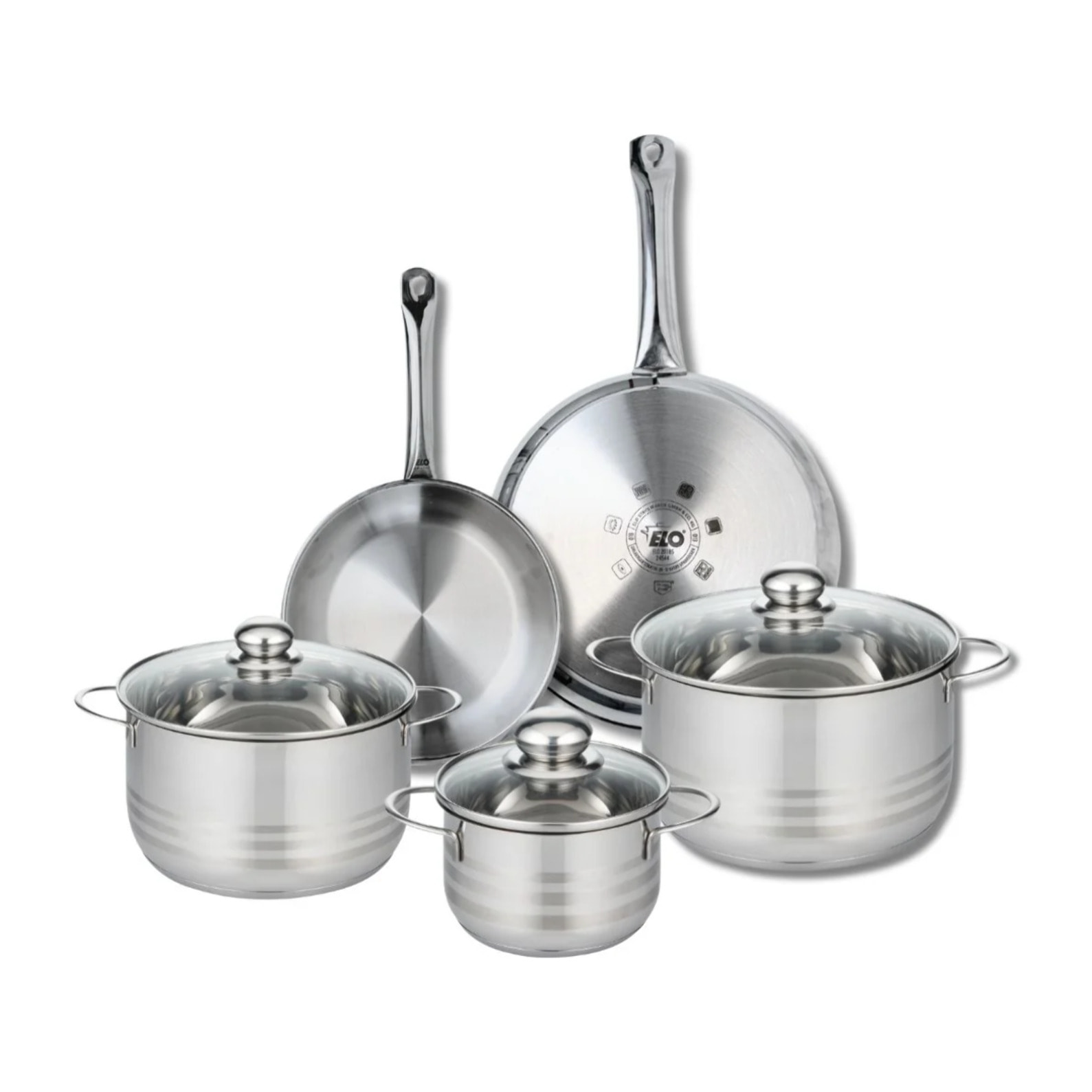 Ensemble de 2 Poêles de cuisson 24 et 28 cm et 3 faitouts 16, 20 et 24 cm Elo Profi Brillant