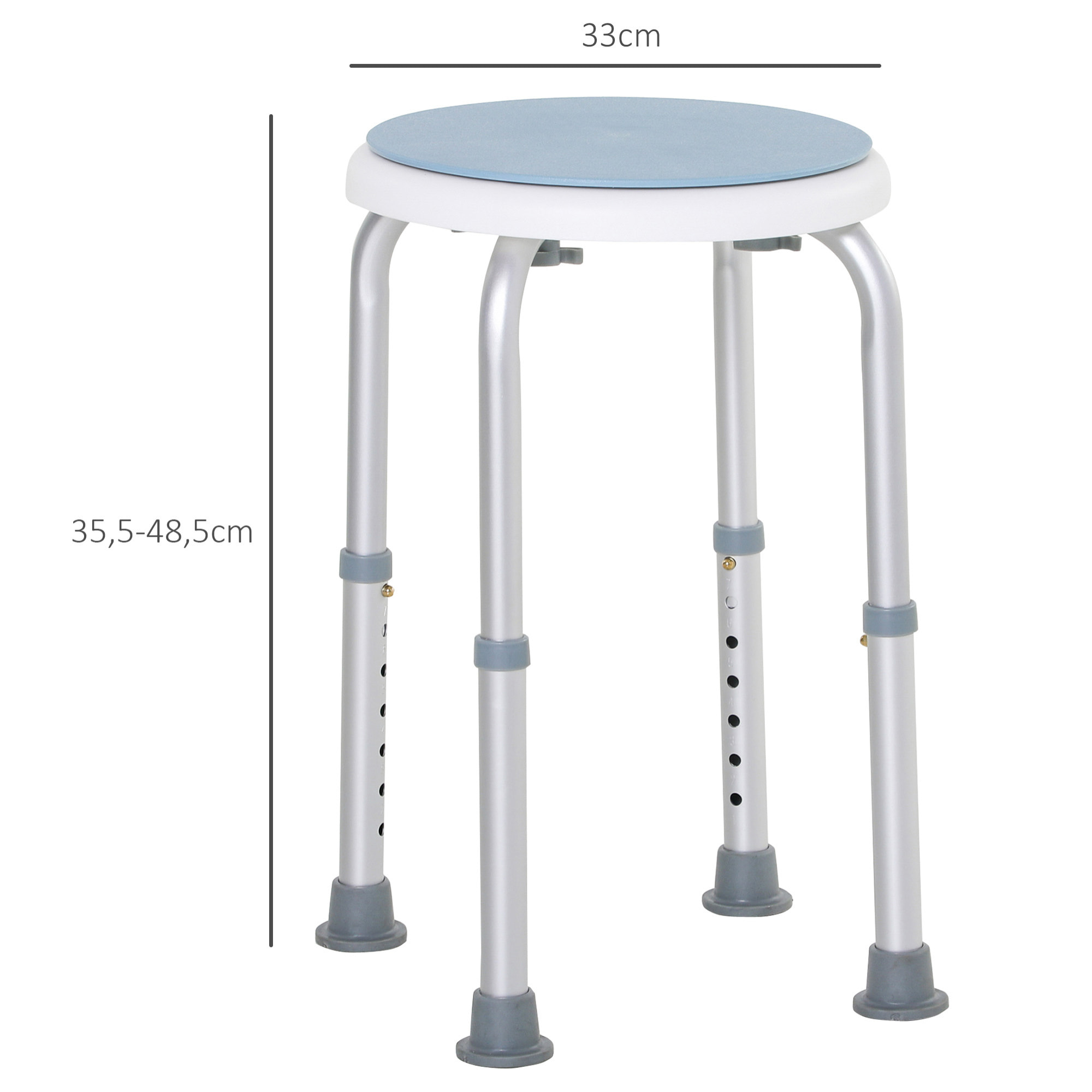 Tabouret de douche siège de douche - hauteur réglable, pivotant 360° - alu PP blanc bleu