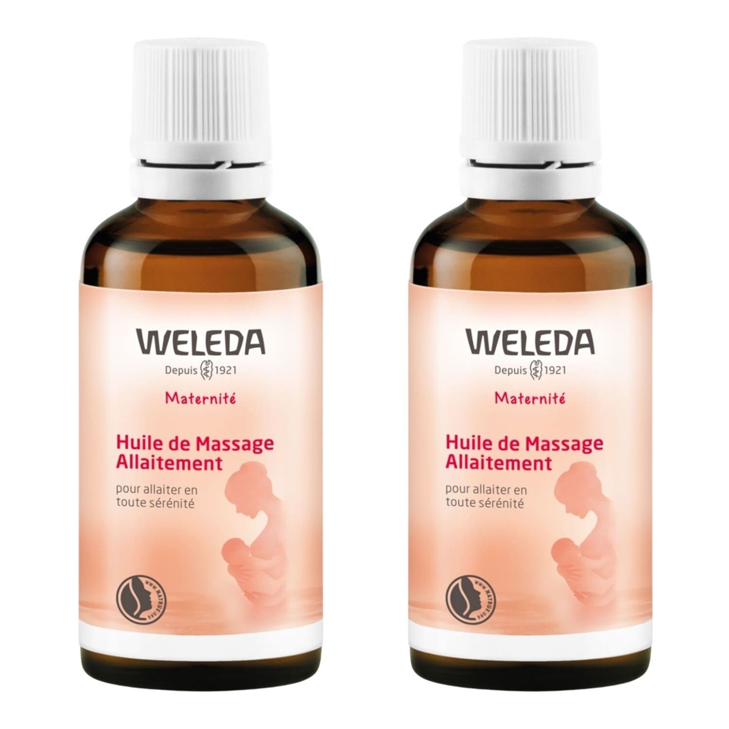 WELEDA - Duo Huile de Massage Allaitement- Pour allaiter en toute sérénité - Vegan*-  Certifié Natrue** -  Flacon 50 ml  x 2