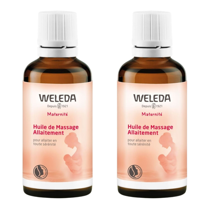 WELEDA - Duo Huile de Massage Allaitement- Pour allaiter en toute sérénité - Vegan*-  Certifié Natrue** -  Flacon 50 ml  x 2