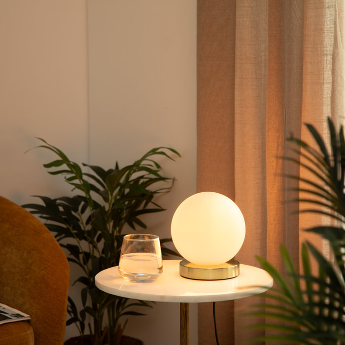 Lampe boule "Dris" - verre et métal - blanc - H16 cm