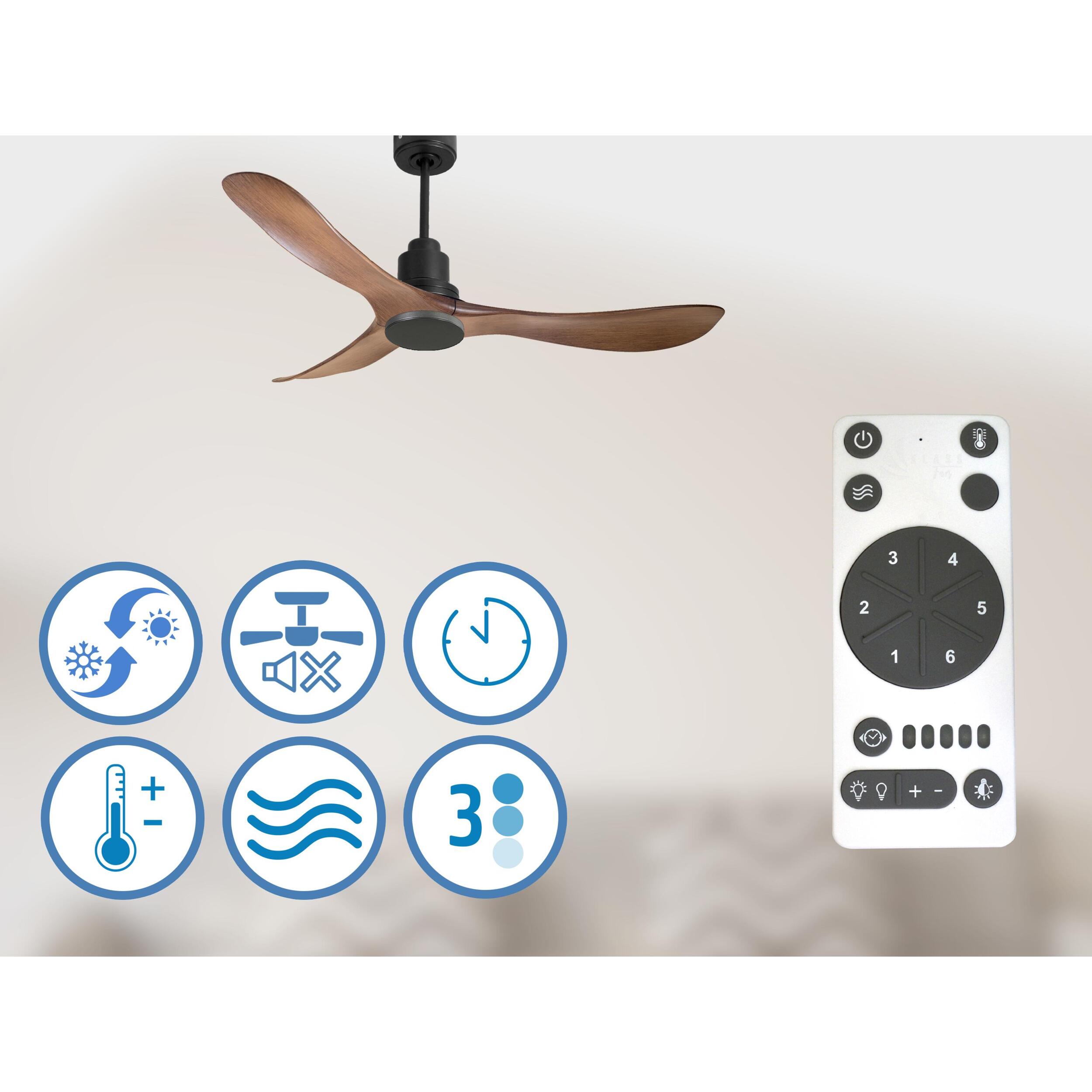 Ventilateur de plafond Réversible  Thermostat Wifi Moteur à courant continu Toits en pente Télécommande Hypersilence Mémoire