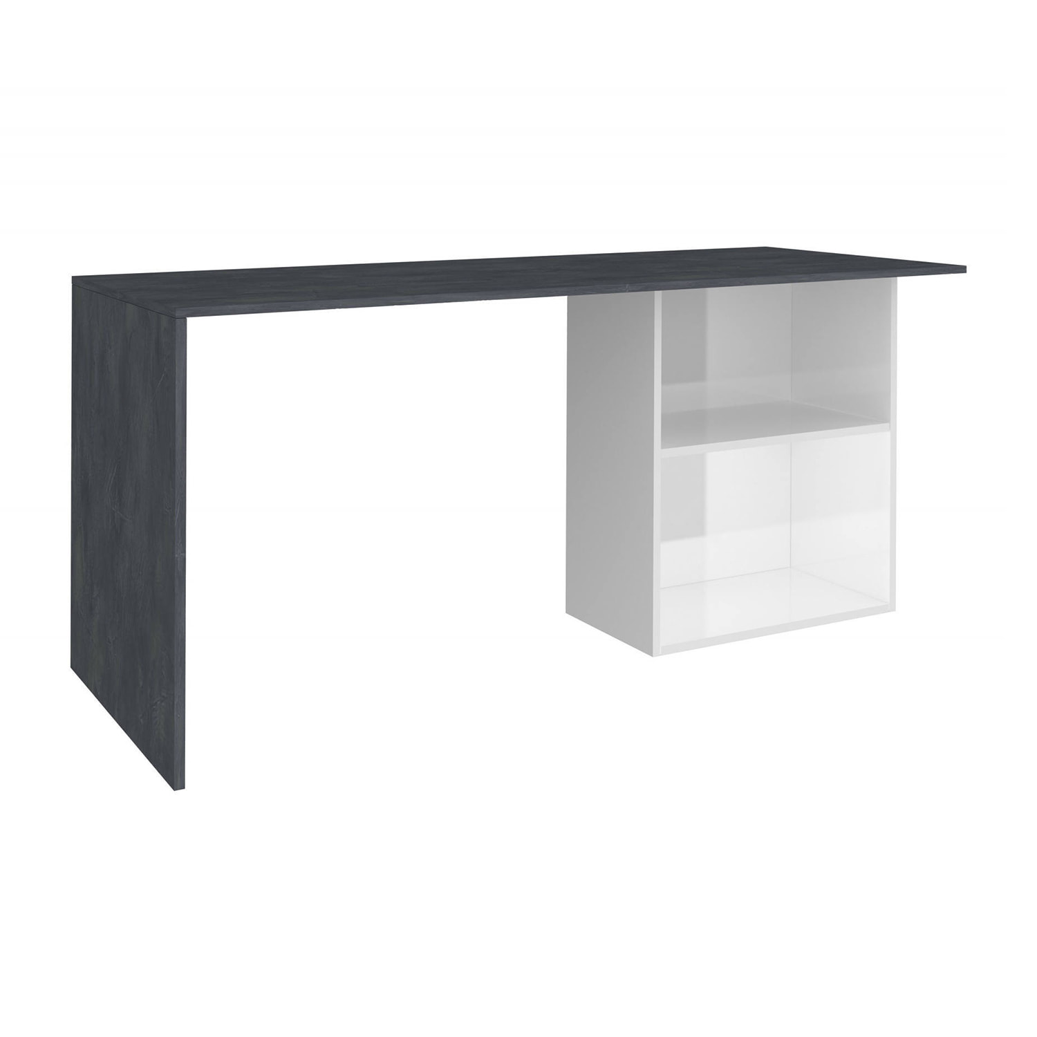 Scrivania Antioco, Scrittoio lineare porta PC, Tavolo multiuso per ufficio, Scrivania salvaspazio, 100% Made in Italy, cm 110x50h75, Bianco lucido e Ardesia