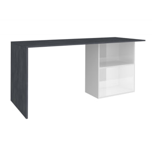 Scrivania Antioco, Scrittoio lineare porta PC, Tavolo multiuso per ufficio, Scrivania salvaspazio, 100% Made in Italy, cm 110x50h75, Bianco lucido e Ardesia