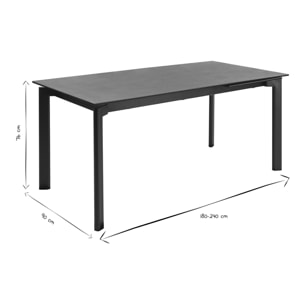Table à manger extensible en céramique noire et métal L180-240 cm CARA