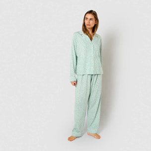 Pigiama lungo in cotone stile camicia veleta, verde tiffany