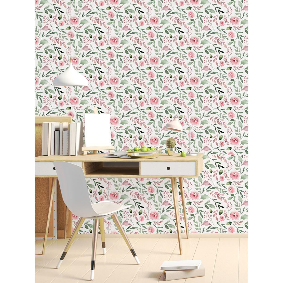 Papel pintado CERAMIKO, Boho 2 Floral Blanco 65x300 cm