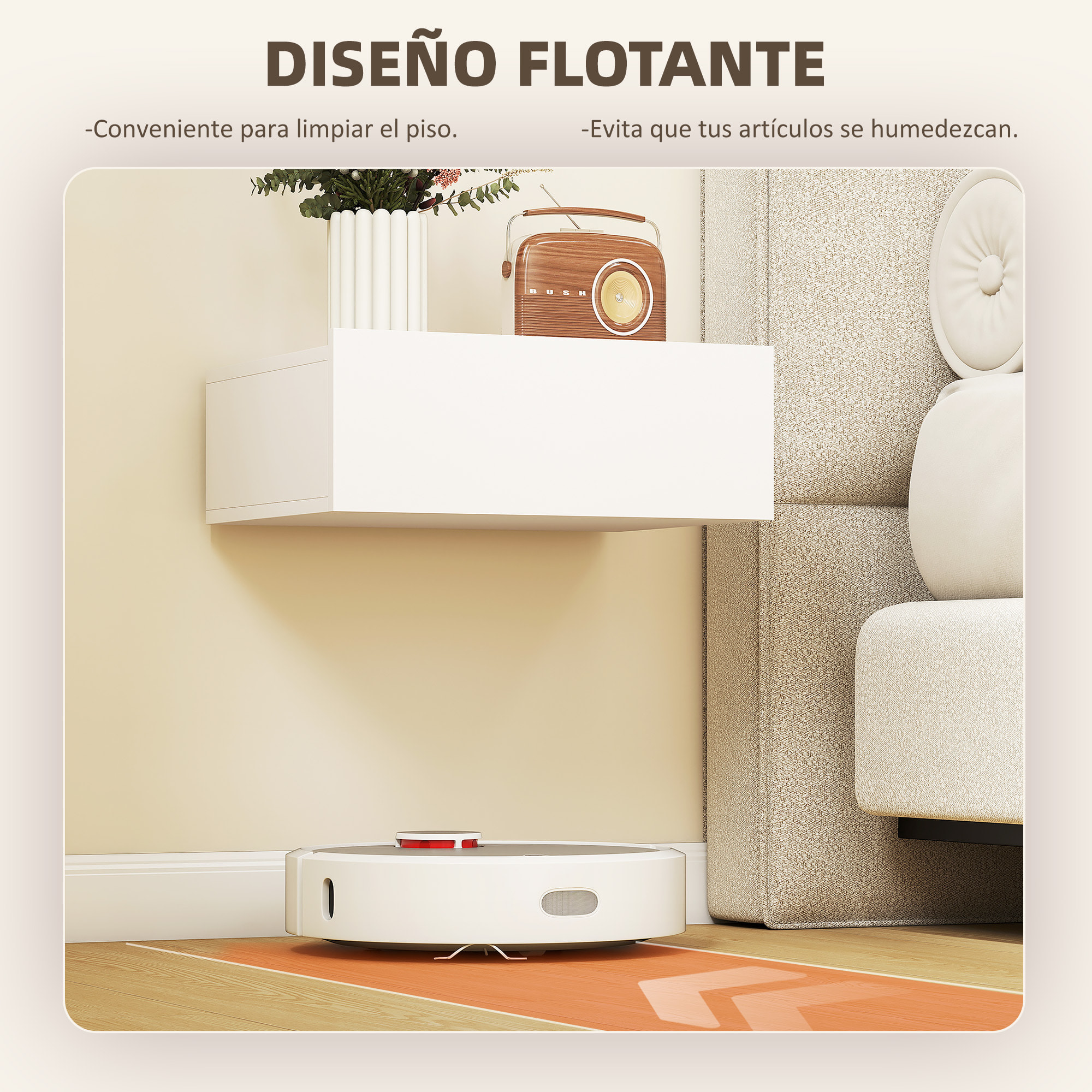 Set de 2 Mesillas de Noche de Pared, Mesitas de Noche Flotantes con 1 Cajón, Mesas Auxiliares para Dormitorio, Habitación Hogar, Diseño Sencillo, 40x30x15 cm, Blanco