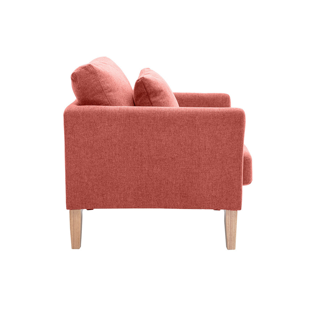 Fauteuil scandinave déhoussable en tissu effet velours texturé terracotta et bois clair OSLO