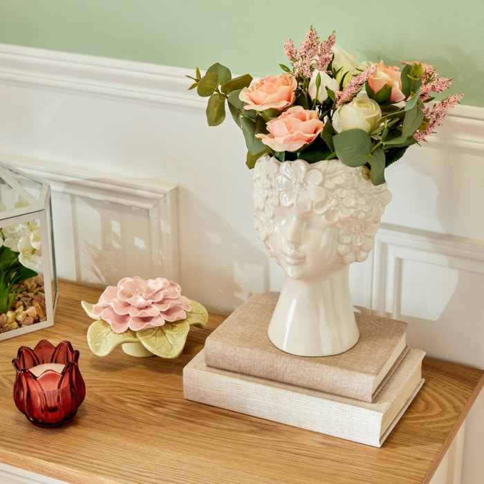 Vase Visage Fleur de rose H21cm blanc