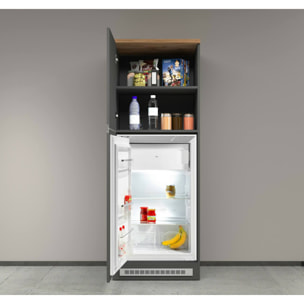 Dispensa da cucina Dcasasol, Mobile multiuso, Armadio porta frigo a 2 ante, 100% Made in Italy, 60x60h165 cm, Antracite e Rovere