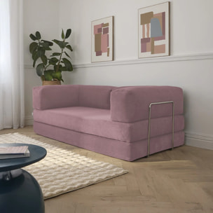 TRENDY - Canapé compressé 3 places modulable en velours côtelé rose