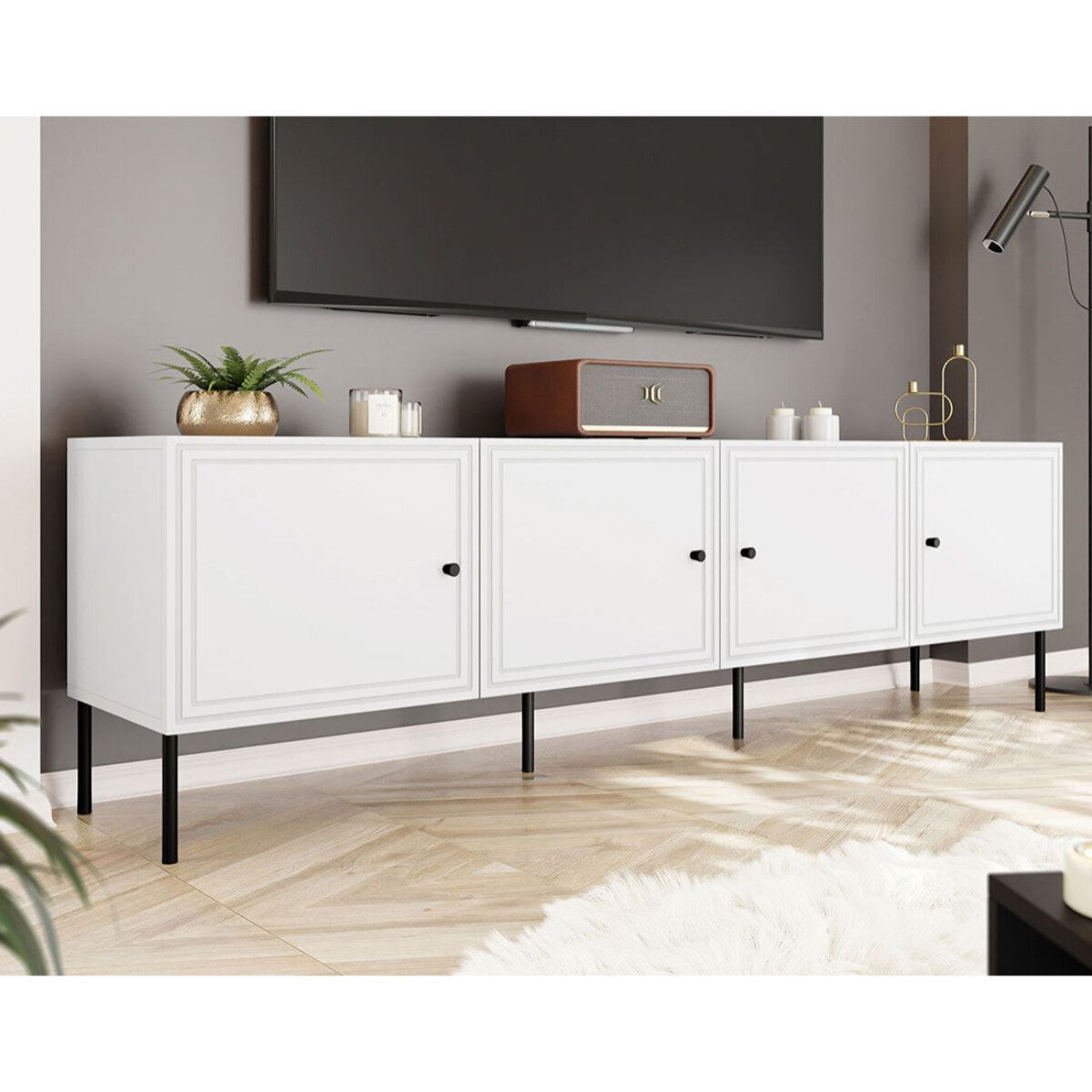 Lavaggi - meuble tv - 4 portes - 200 cm - Blanc