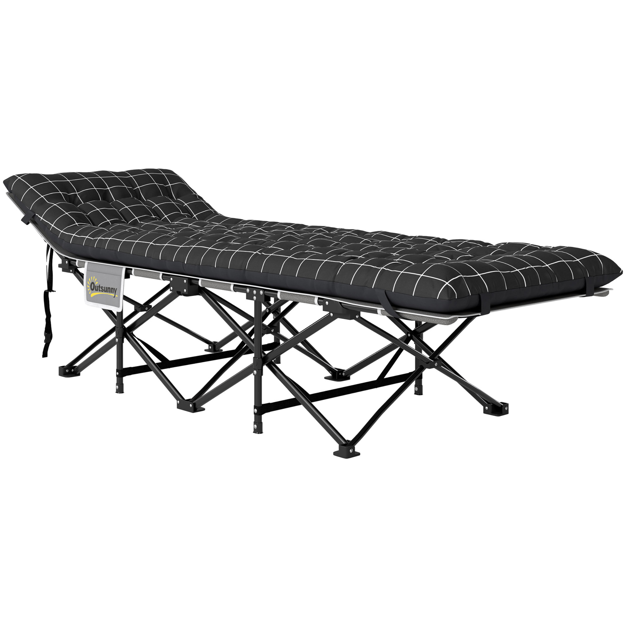 Lit de camping - pliable - matelas, pochette latérale et sac intégré - métal, tissu Oxford - 190 x 67 x 37 cm - noir