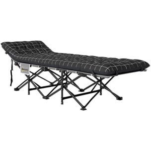 Lit de camping - pliable - matelas, pochette latérale et sac intégré - métal, tissu Oxford - 190 x 67 x 37 cm - noir