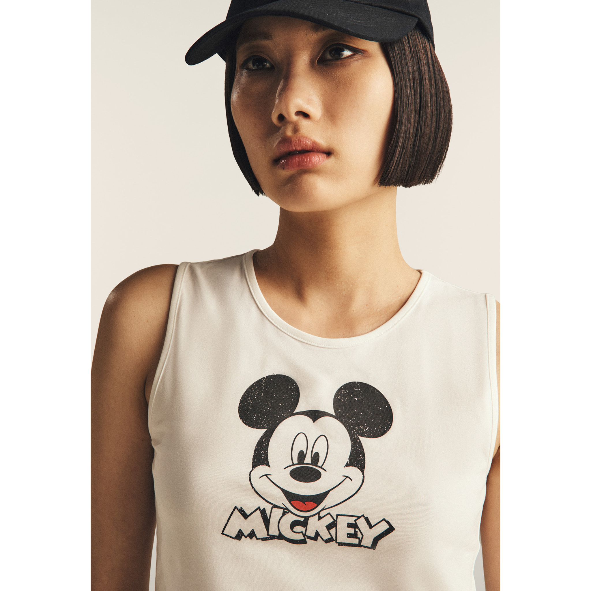 Canotta cropped slim fit con stampa Mickey Mouse